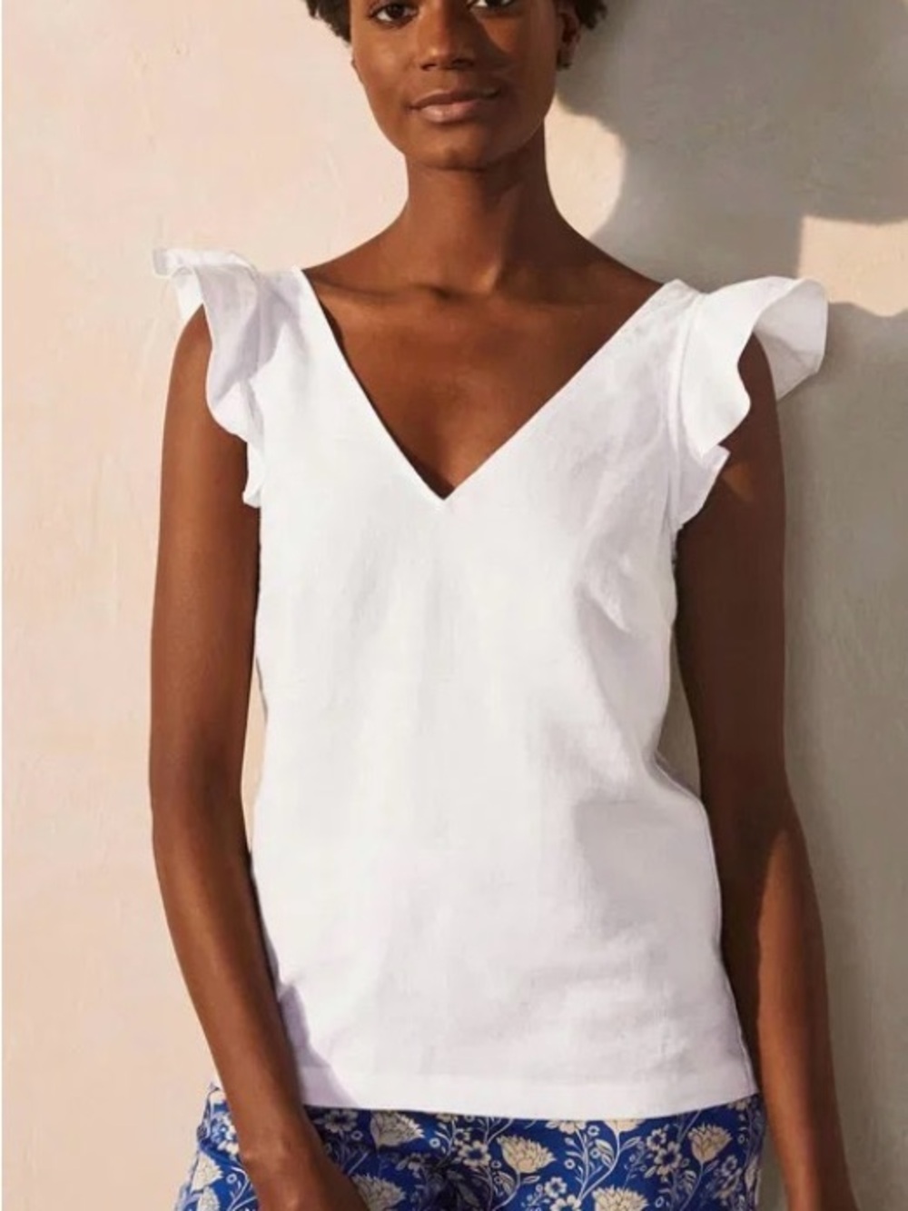 Boden Andrea Linen Top Size 8 Ruffle Sleeves